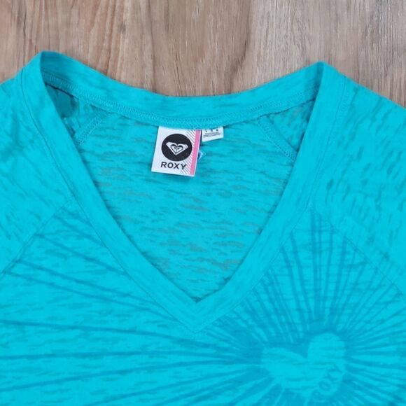 💜Roxy Turquoise Vneck Burnout Long Sleeve Top Large - Picture 3 of 10